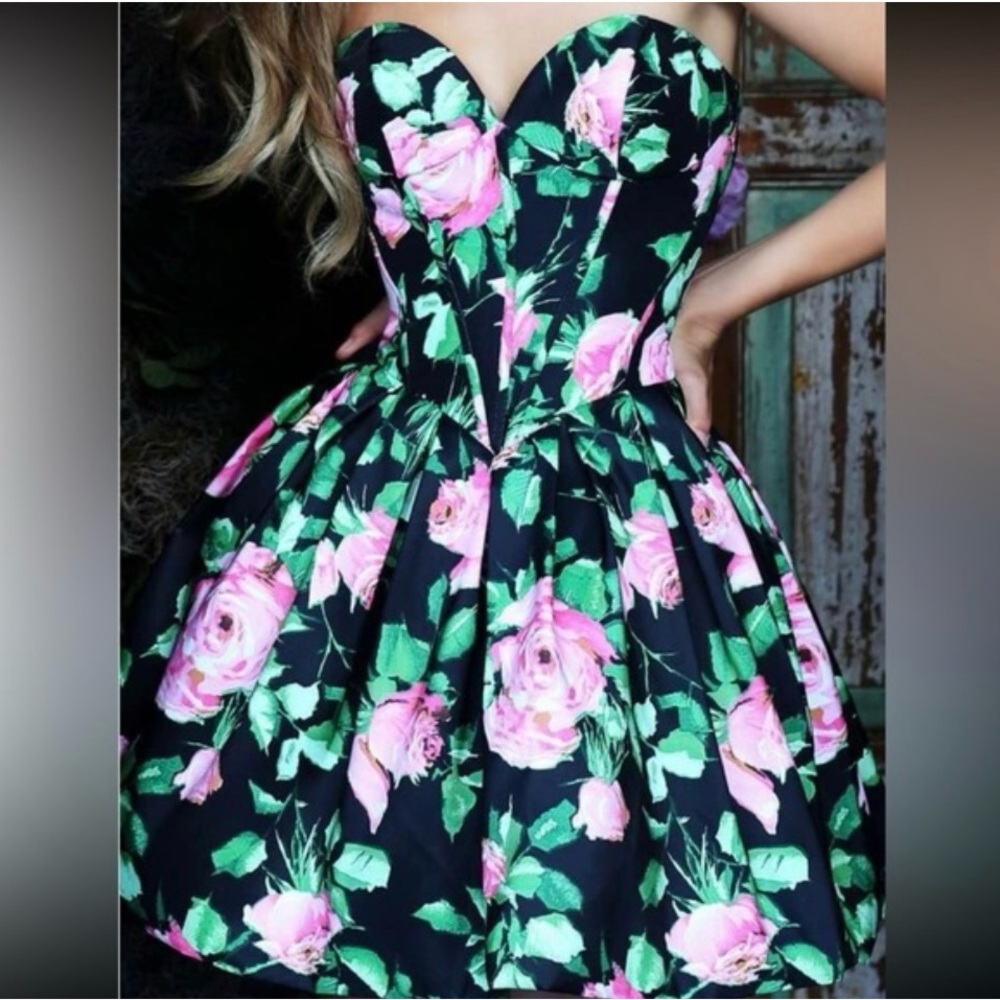 Sherri Hill Cocktail Black and pink floral